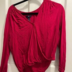 Gap Red/Pink Long Sleeve Cross Top (M)